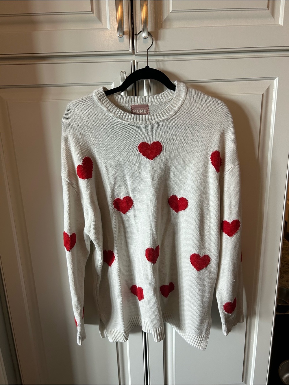 Show Me Your Mumu "Go To Sweater" in the Tossed Heart Knit Red pattern